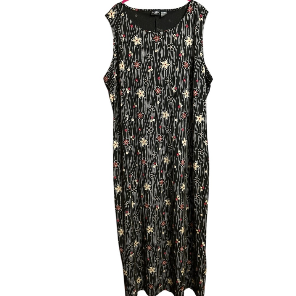George - Floral Sleeveless Shift Dress - Black, Beige and Red - 26/28